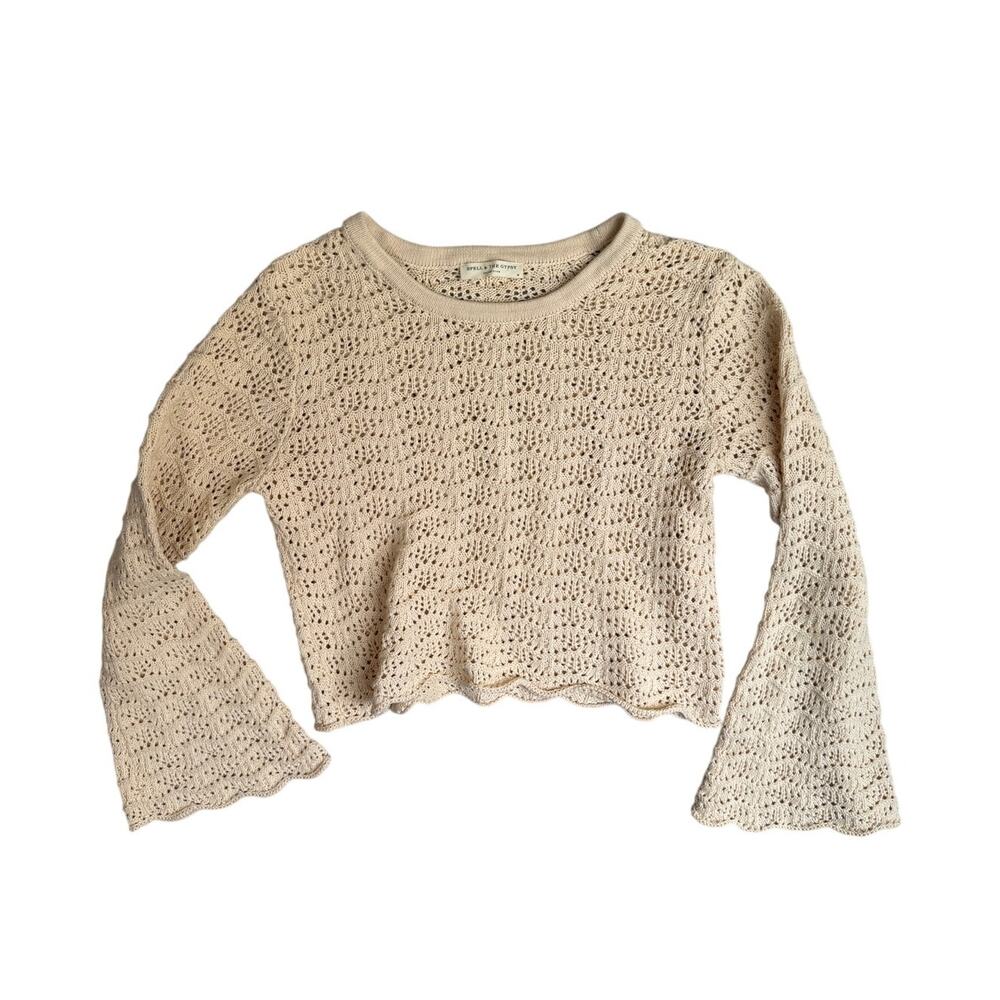 Spell & The Gypsy Road To Paradise Crochet Knit Top Sweater Long Sleeve M